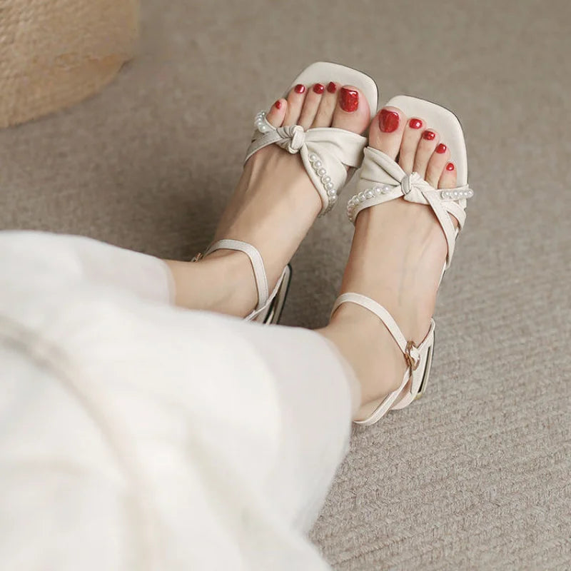 Ingvn  Summer  Thick Heel Block Sandals for Women Chunky Open Toe Outdoor Ladies Shoes with Low Heels Footwear Bow Comfort F Sale H