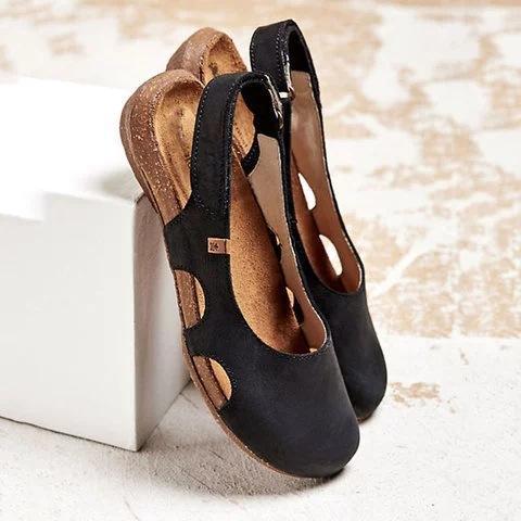 INGVN  New Women Casual Wedges Sandals Summer Buckle Hot Gladiator Retro Non-slip Sandals Flock Ladies Party Office Shoes