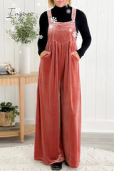 Ingvn - Casual Solid Pocket Fold Square Collar Loose Jumpsuits
