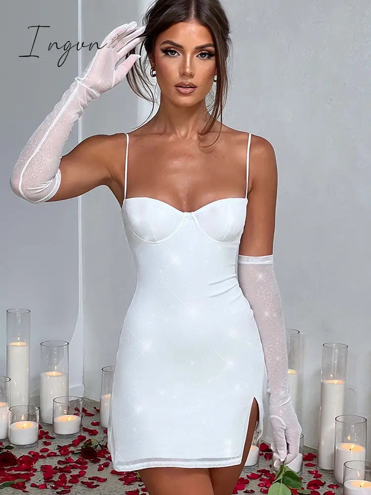 Ingvn - Sparkle Sexy Maxi Dress Women New Spaghetti Strap With Sleeve Backless Sleeveless Glitter Club Party Sexy Long Dress