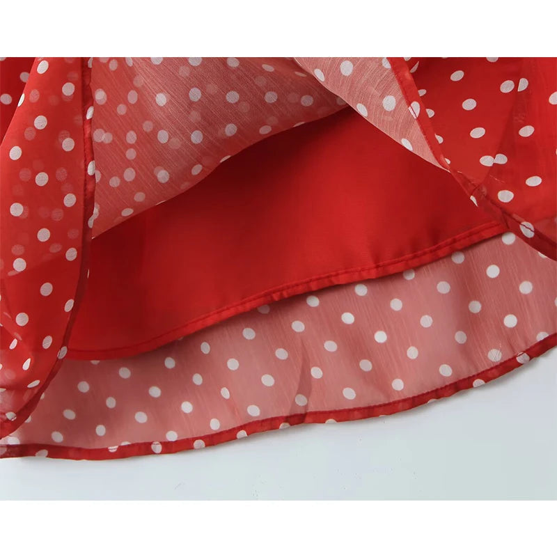 New Women Polka Dot Red Sexy Long Dreses Ruffle O Neck A-line Midi Summer Party Dressess Holiday Robe
