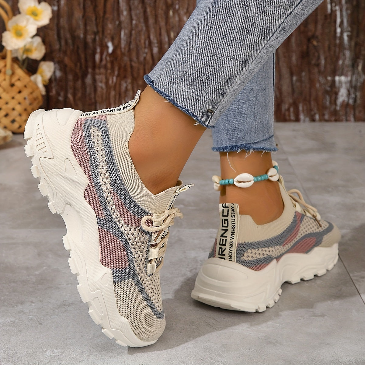 Women's Breathable Mesh Platform Sneakers, Casual Lace Up Outdoor Shoes, Comfortable Low Top Sport Shoes plus size