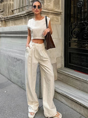 Ingvn  Summer Womem Fashion Round Neck Sleeveless Top Pants Suit Two-Piece Set Office Ladies Chic Pants Suits Womens Outfits