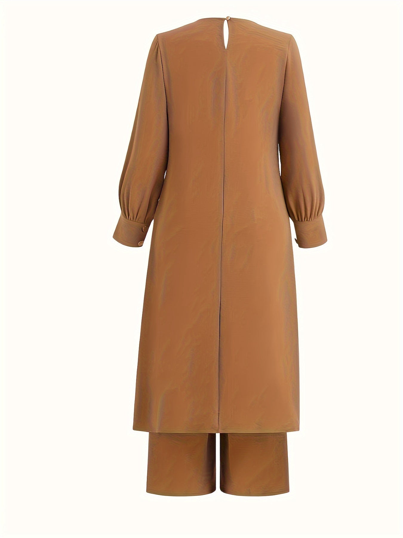 Two-piece Set, Elegant Solid Color Long Sleeve T-shirt & Loose Pants Outfits, Women's Clothing