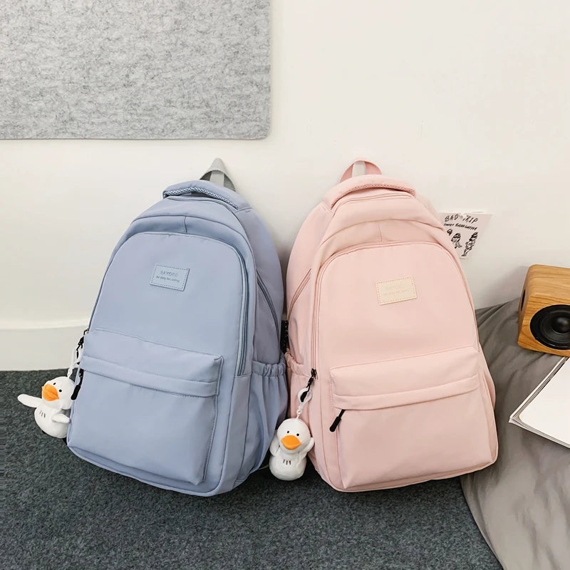 INGVN  Waterproof Teenage Bookbag Nylon Rucksack Fashion Girl Backpack Women Shoulder Bag High School Schoolbag Black