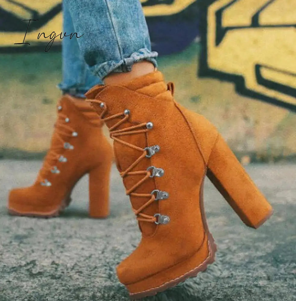 Ingvn - Chunky Stacked Heel Booties