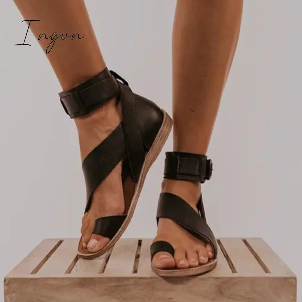 Ingvn - Fashion Flip-flops Flat Heel Buckle Strap Sandals