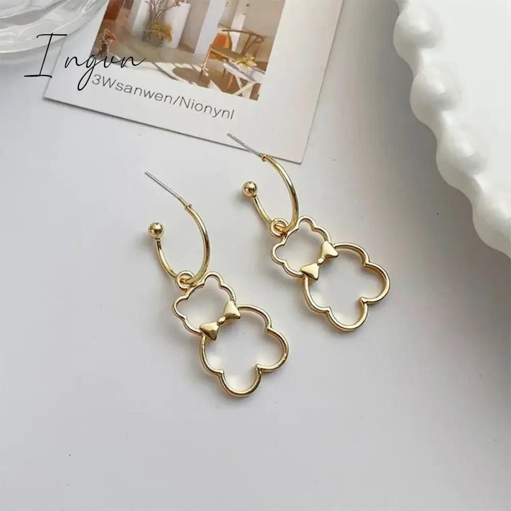 New Fashion Cute Hollow Bow Bear Earrings for Women Exquisite Alloy Earrings Personality Cool Party Jewelry Gifts