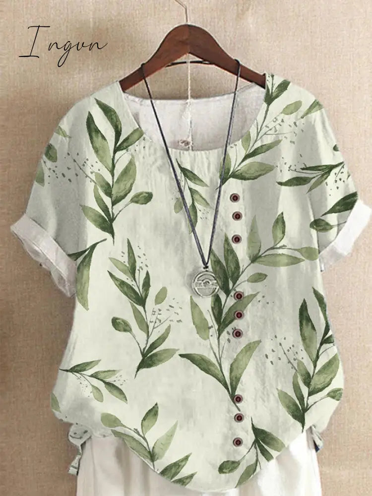Ingvn - Summer Retro Fashion Printed Loose Casual Shirt Short-sleeved Blouses