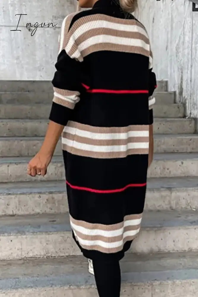 Ingvn - Casual Street Striped Patchwork V Neck Outerwear