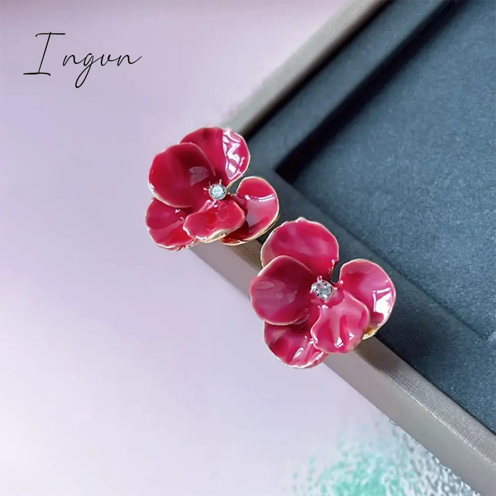New Trendy Cute Blue Red Flowers Earrings for Women Exquisite S925 Silver Needle Studs Sweet Elegant Party Jewelry Gifts