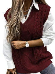 V-Neck Knit Vest: Casual, Comfortable & Chic - Perfect for Spring/Fall, Solid Color, With Mid-Stretch for a Flattering Fit