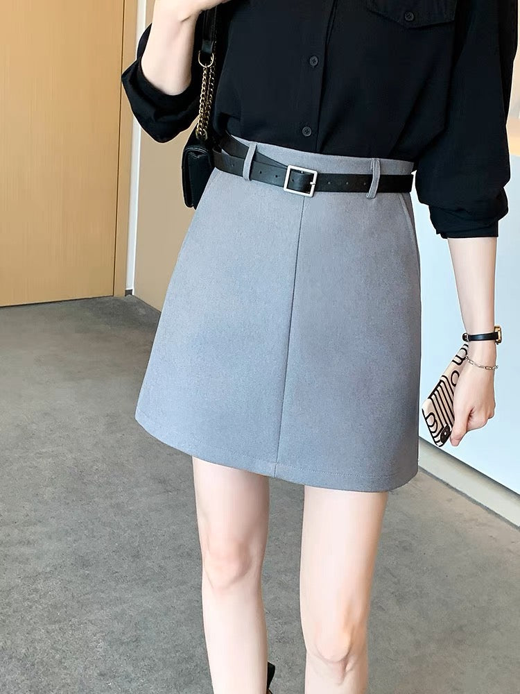 Voguable England Solid Women Belt Skirt winter fashion High Waist A-line pocket Skirt Females Mini Office ladies 5 color casual Skirts