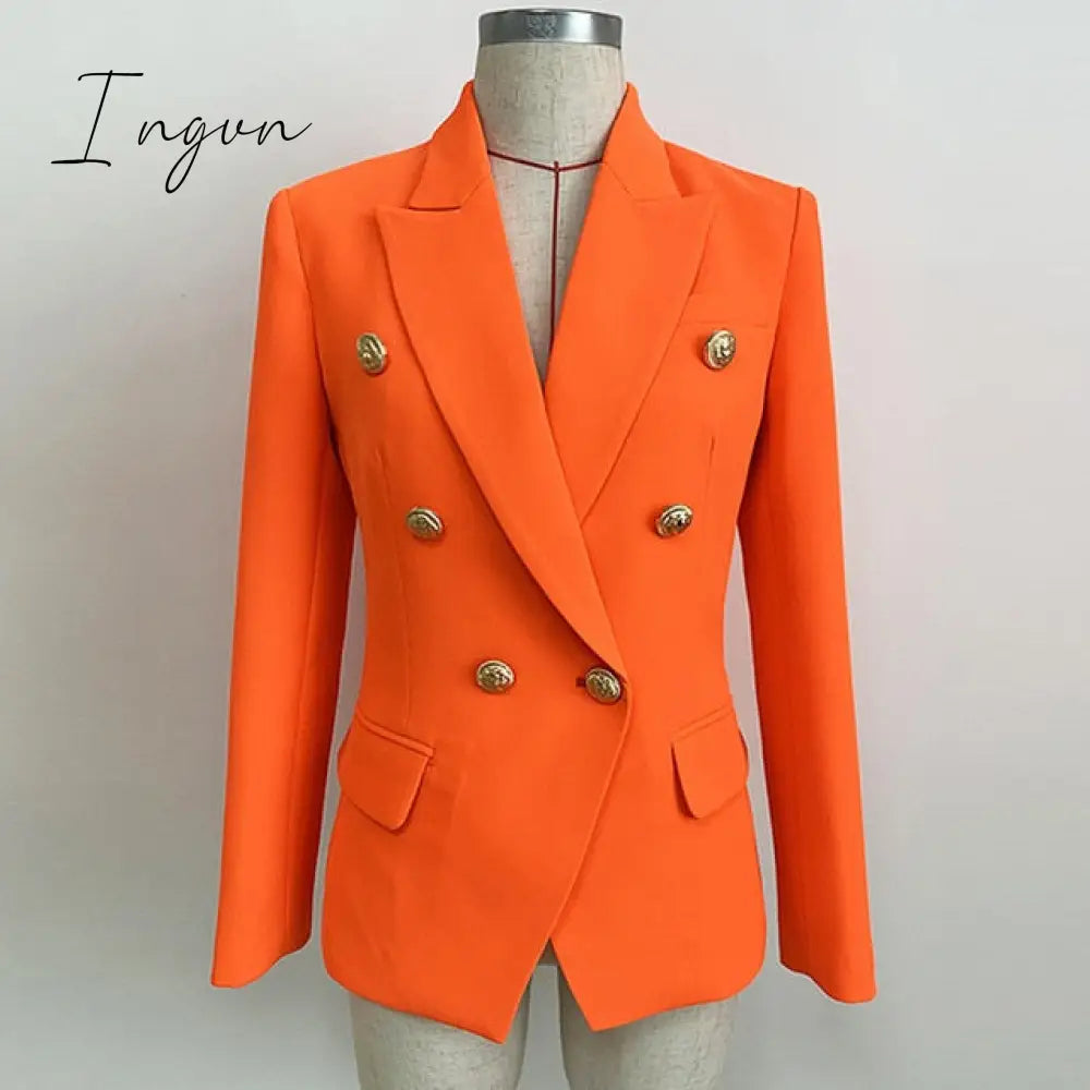 Ingvn - Green Blue Yellow Black White Blazer Women Office Formal Double Breasted Buttons Blazer Plus Big Size Women Blazers Drop Ship