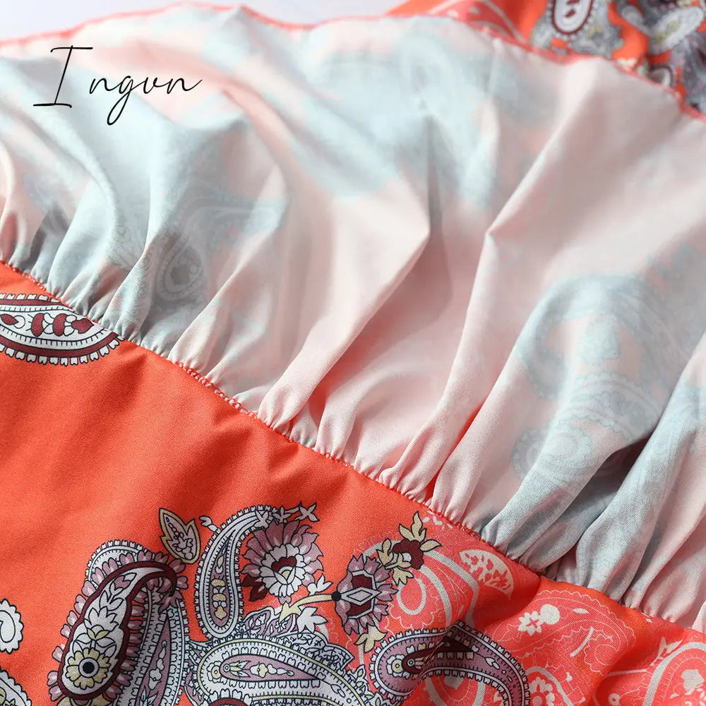 Ingvn - Women Printed Dresses Long Sleeves Bowtie Cake Dress Female Ruffles Pleated Africn Fashion Lovely Date Sweet Vestidos Plus Size
