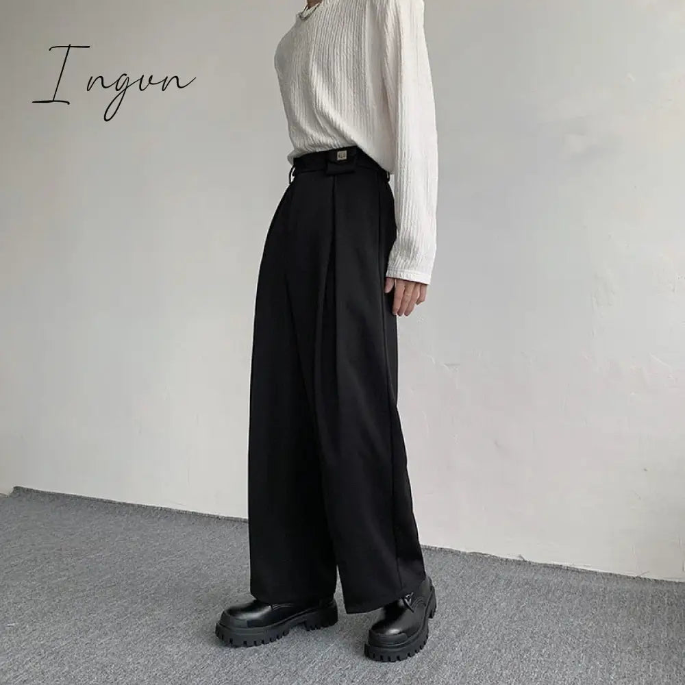 Ingvn - 2023 New Black Suit Pants Men Fashion Social Mens Dress Pants Korean Loose Oversized Wide Leg Pants Mens Formal Trousers M-2XL
