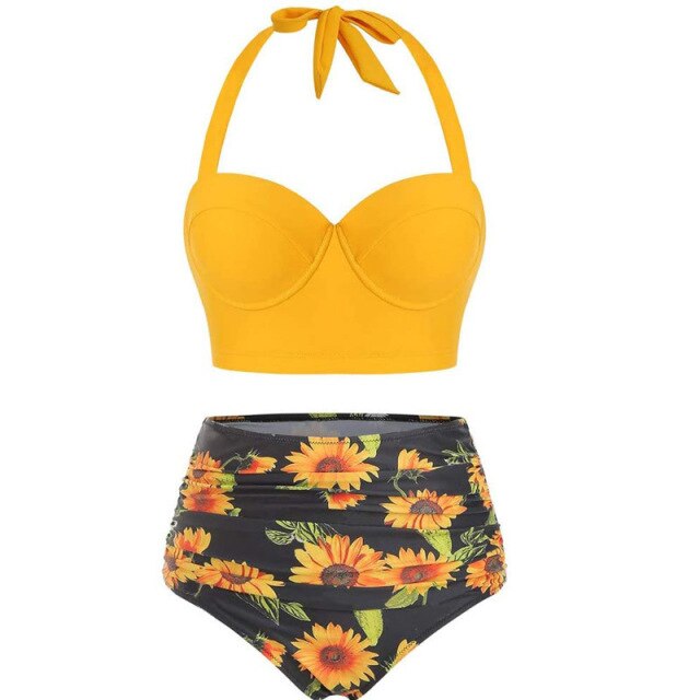 Women Swimsuits Vintage Bandeau Push Up Polka Dot Plus Size Bathing Suits High Waisted Bikini
