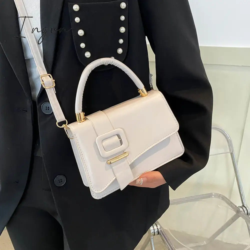 Ingvn - 1Pcs PU Leather Women's Handbags Luxury Designer Female Shoulder Bag 2023 New Fashion Candy Color Small Square Bag Messenger Bag