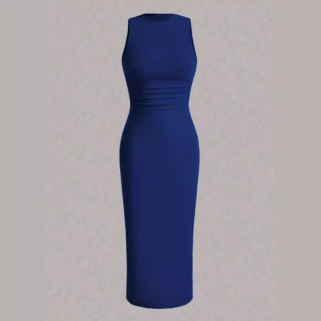 Spring and summer new plain color wrinkled waist vest skirt