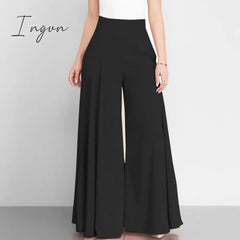 Ingvn - Women Elegant High Waist Wide Leg Pants Spring Vintage Flare Trousers Casual Solid Zipper Pantalon Female Palazzo
