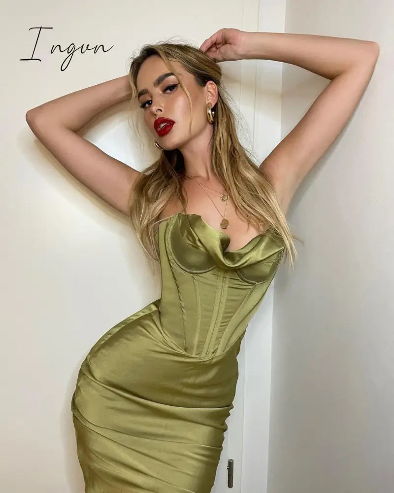 Ingvn - trends high quality Giyu Night Clubwear Party Satin White Dresses Women Summer Sexy Bodycon Midi Vestidos Spaghetti Strap Backless Corset Dress