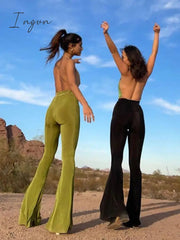 Ingvn - Summer Outfits Grunge 90s Urban Style Boot Cut Pants High Waist Black Vintage Skinny Pants Fashion Indie Casual For Women Trousers
