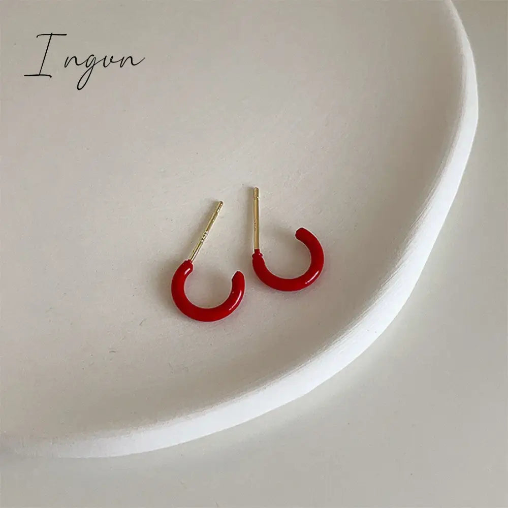 Trendy Simple Colorful Hoop Earrings for Women Exquisite Gold Plated Needle Studs Sweet Elegant Party Jewelry Girlfriend Gifts