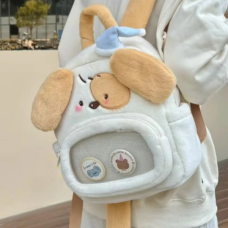 Ingvn  Cute Dog Womens Backpack Plush Cartoon Fashion Small Backpack Fluffy Lolita Jk Transparent Harajuku Kawaii Female Ita Bag