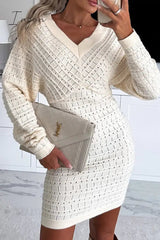 Ingvn - Celebrities Elegant Solid Hollowed Out V Neck Wrapped Skirt Dresses