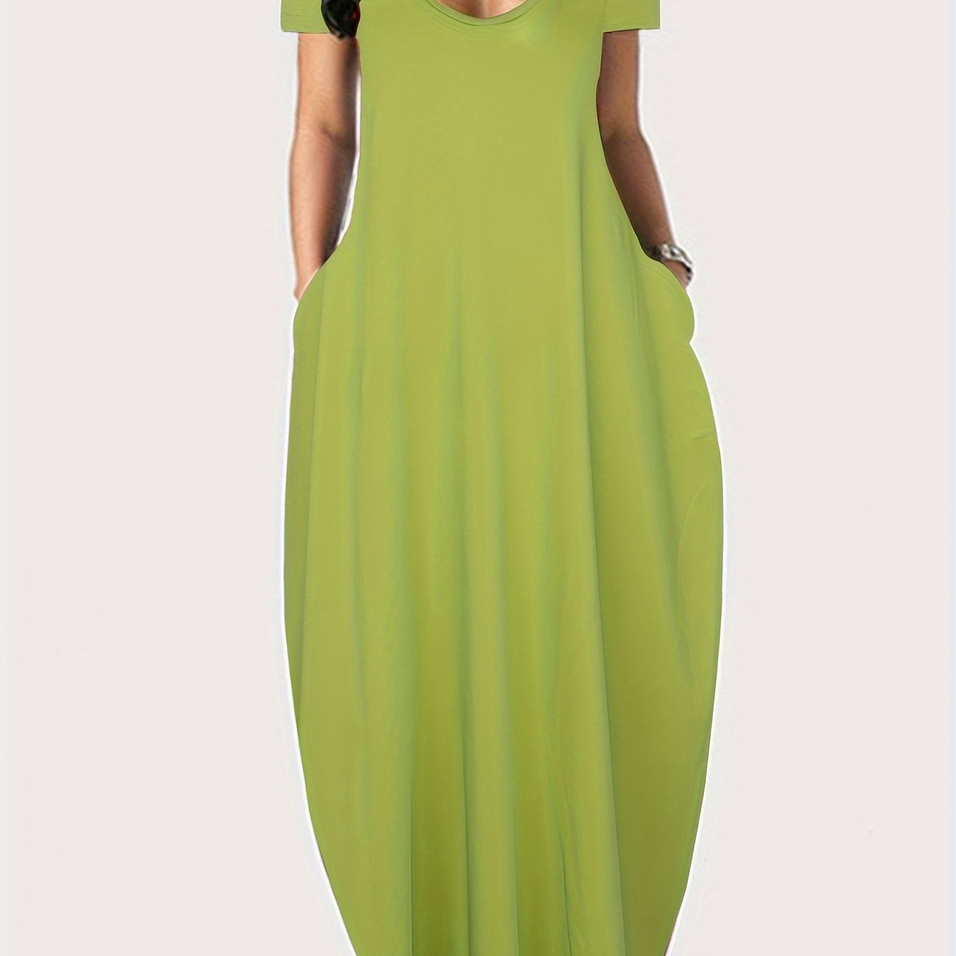 Elegant & Versatile Maxi Dress - Short Sleeve, Pockets, Mid-Elasticity for Women, Ideal for Spring to Fall