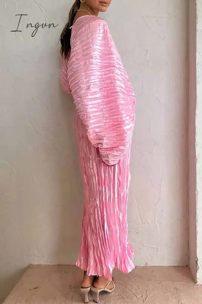 Ingvn - Sexy Celebrities Solid Fold V Neck Dresses