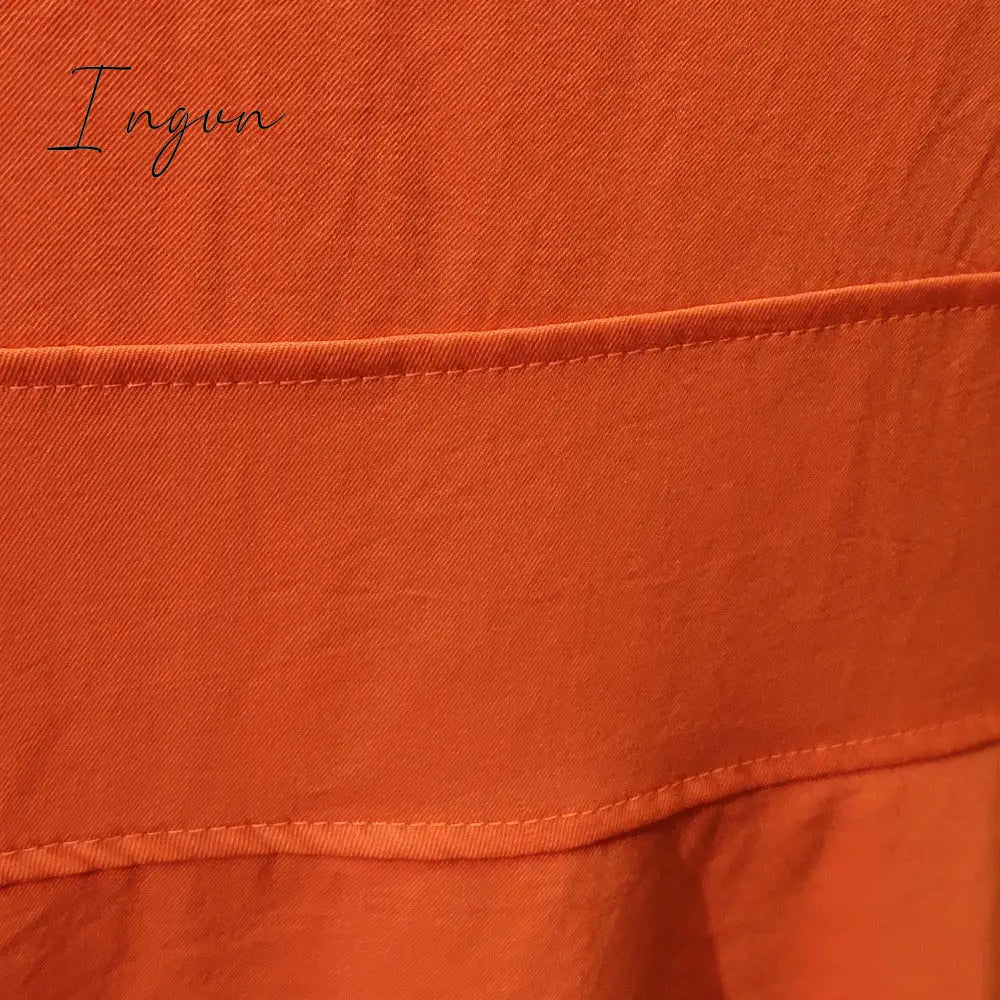 Ingvn - Women Dress Bare Shoulder Waist Belt Long A Line Pleated Orange Casual Fashion Female Ladies Elegant New Autumn Summer Robes