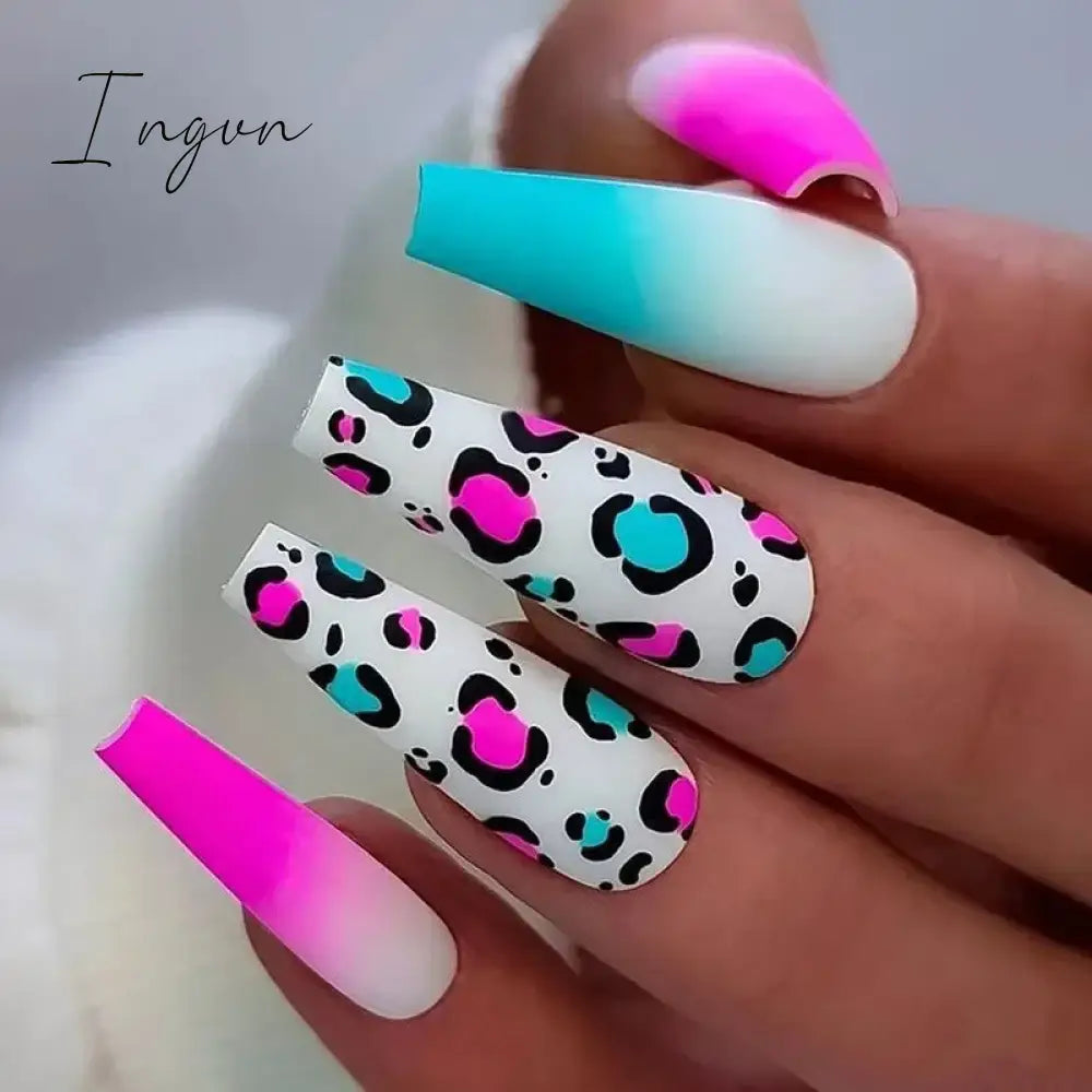 24pcs Artifical Bails With Glue Fake Nail Tips With Design Detachable Press On Nails Long Fake Nail Finished Nail Piece Sticker