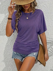 Charming Solid Color Ruched T-Shirt - Flattering Crew Neck, Short Sleeves for Spring & Summer Style - Womens Fashion Essential