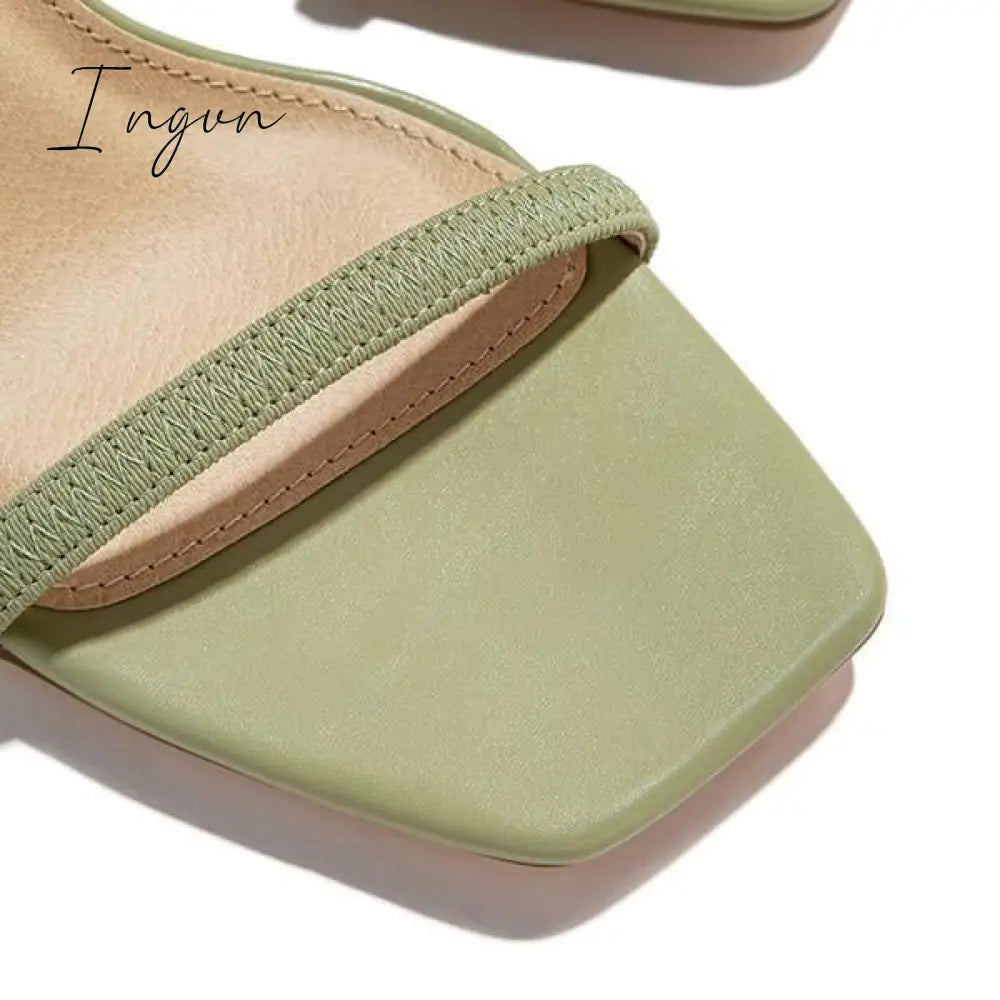 Ingvn - Elastic Straps Squared Toe Chunky Heels