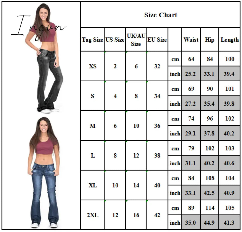 Ingvn - Skinny Flared Jeans Women's Fashion Denim  Pants Bootcut Bell Bottoms Stretch Trousers Women Jeans Woman Jeans Low Rise Jeans
