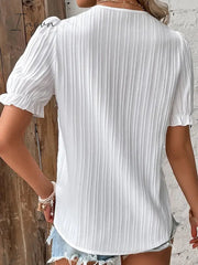 Ingvn - Women's Shirt Blouse yellow-green Violets White Plain Lace Short Sleeve Casual Basic V Neck