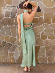 Ingvn - Backless Sexy Maxi Dress Women Halter Strapless Off-shoulder Sleeveless Dresses Elegant Party Club Evening Dress 2023