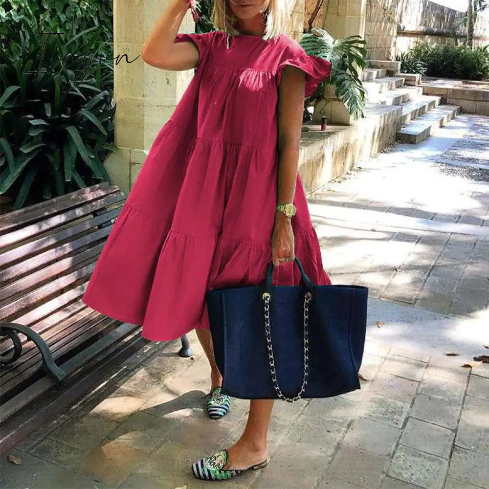 Ingvn - Summer Dress Women Summer Sundress Holiay Vintage Ruffled Party Dresses Casual Vestidos Femme Robe Plus Size Robe