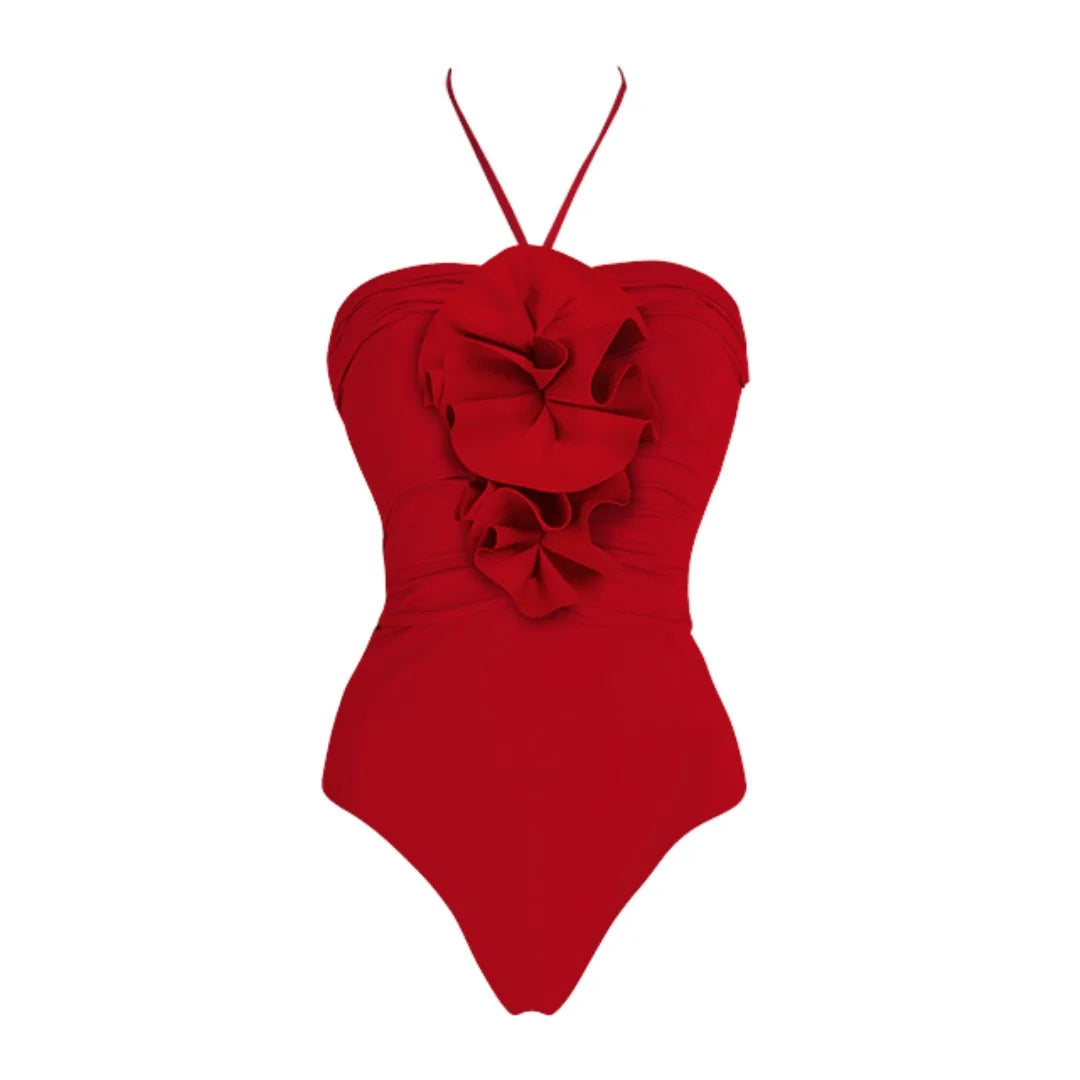 Red Flower One Piece Swimwear With Cover Up Trend Swimsuit 2025 Sexy Biquini Luxury Woman Swimsuit Beach Outing Bodysuit Bathsui