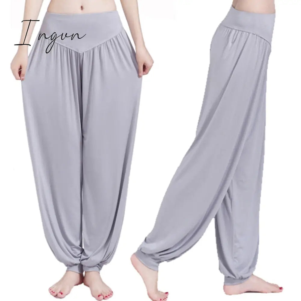 Ingvn - Women Harem Pants Casual Loose Cotton Solid Elastic Waist Wide Leg Pants Plus Size Loose Long Bloomers Trousers 15 Colors