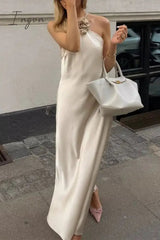 Ingvn - Sexy Solid Backless Halter Sleeveless Dress Dresses