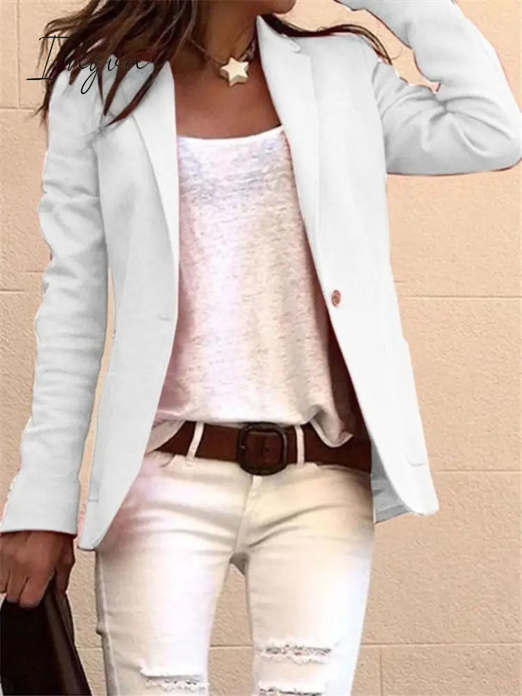 Ingvn - Women Solid Color Notched Collar Long Sleeves Blazer Coat