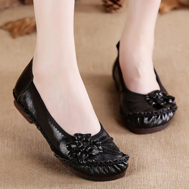 Women Genuine Leather Shoes Female Brand High Quality Comfort Flats Mom Casual Summer Shoes 2026 Fashion Oxford Flats