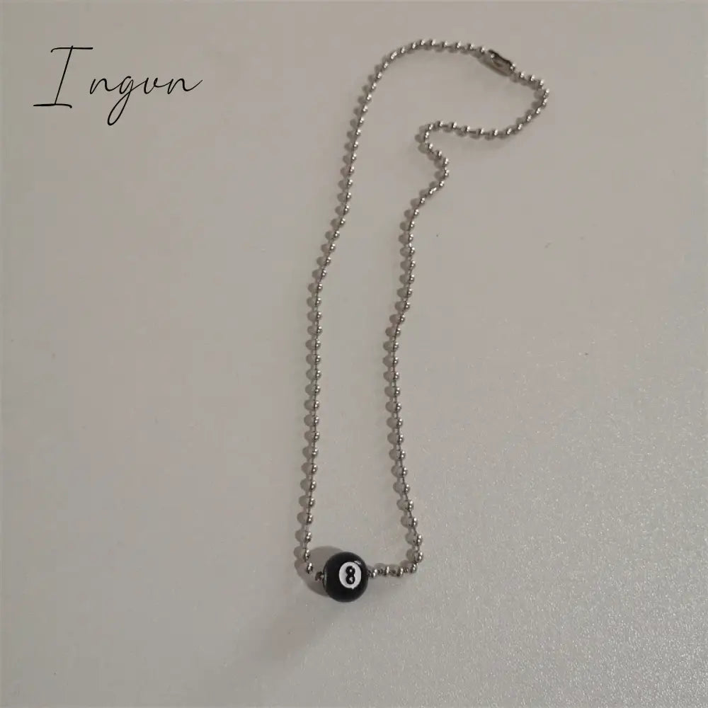 Creative Black 8 Billiard Pendant Beads Necklace For Women Men Hip Pop Punk Unusual Titanium Steel Neck Chains Fashion Jewelry