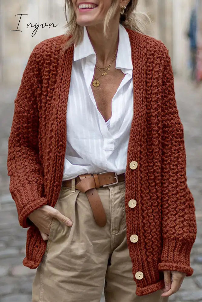 Ingvn - Casual Simplicity Solid Buttons Cardigan Collar Outerwear(3 Colors)