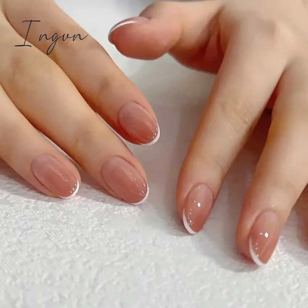 24pcs Short Glitter Purple False Nails  Almond Stiletto French Wearable Fake Nails Art Artificial Full Cover Press on Nail Tips