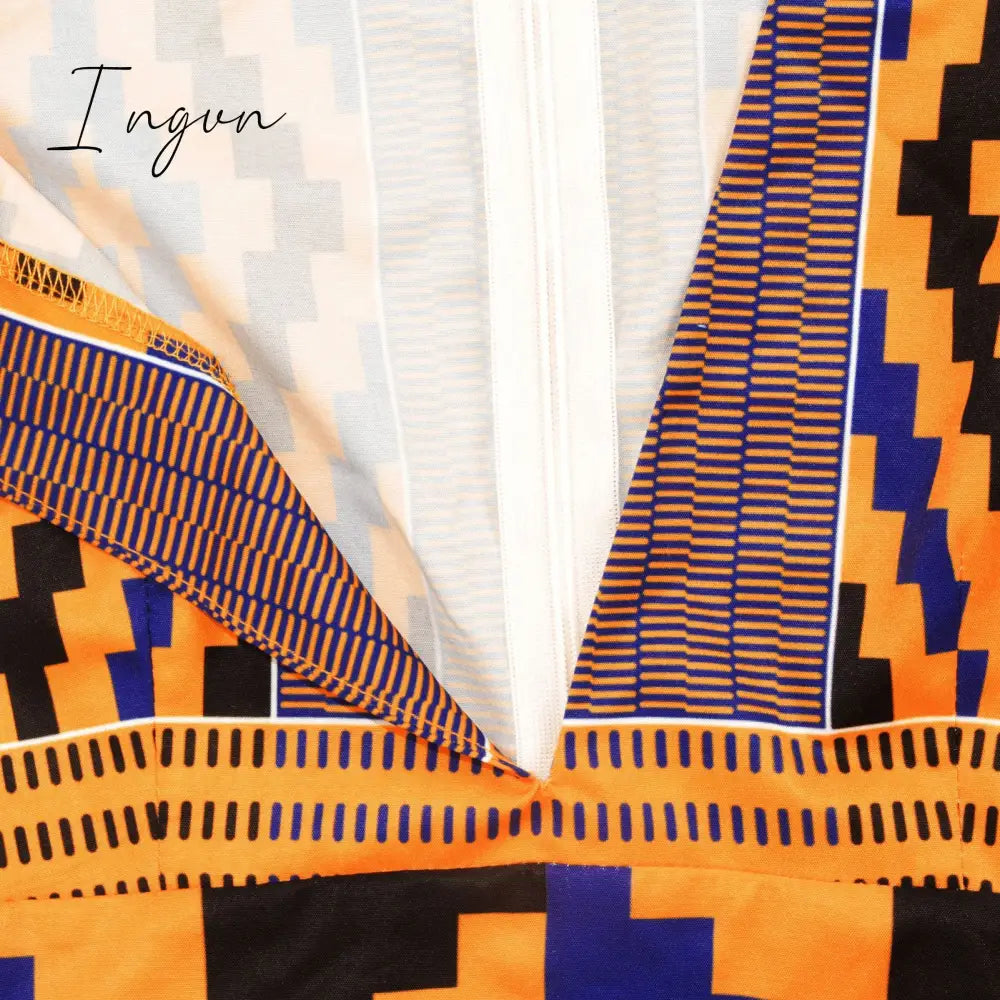 Ingvn - African Dresses for Women New Fashion Summer V-neck African Short Sleeve Printing Dress African Women Clothes