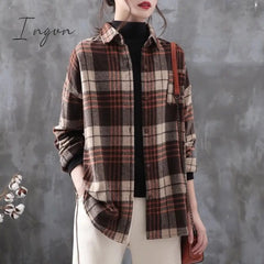 Ingvn - Blouse Women Woolen Plaid Coat Plaid Shirt for Women Thickened Long Sleeve Top Shirt Blusas Ropa De Mujer