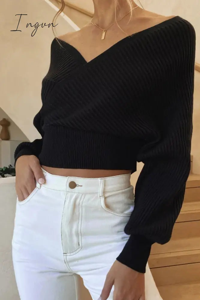 Ingvn - Sexy Simplicity Solid Fold V Neck Tops